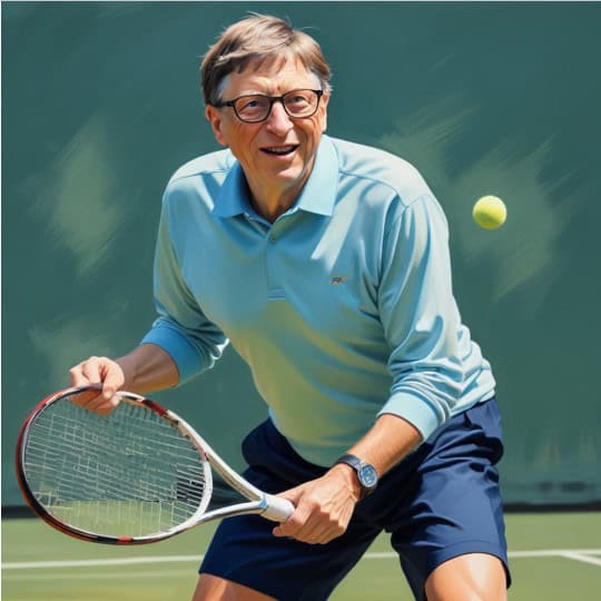 illustration of bill gates playing tennis