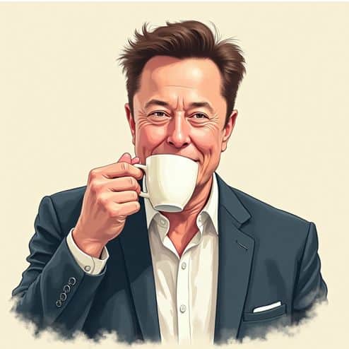 illustration of elon musk drinking coffee