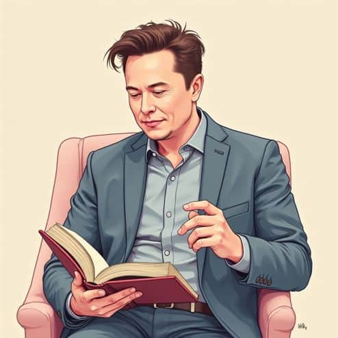 illustration of elon musk reading a book