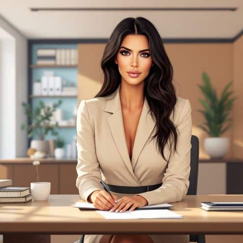 Kim Kardashian in office illustration
