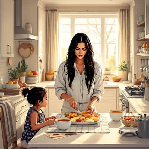 Kim Kardashian making breakfast illustration
