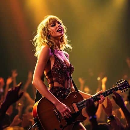 taylor swift on stage with guitar illustration